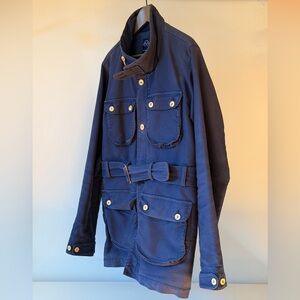 Men's Blue Workers Jacket with Belted Waist